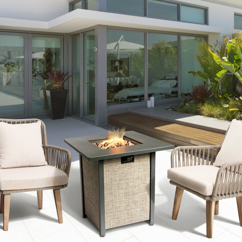 Table de foyer d'extérieur en polyrésine au propane avec couvercle H 24,41 po x l 27,95 po