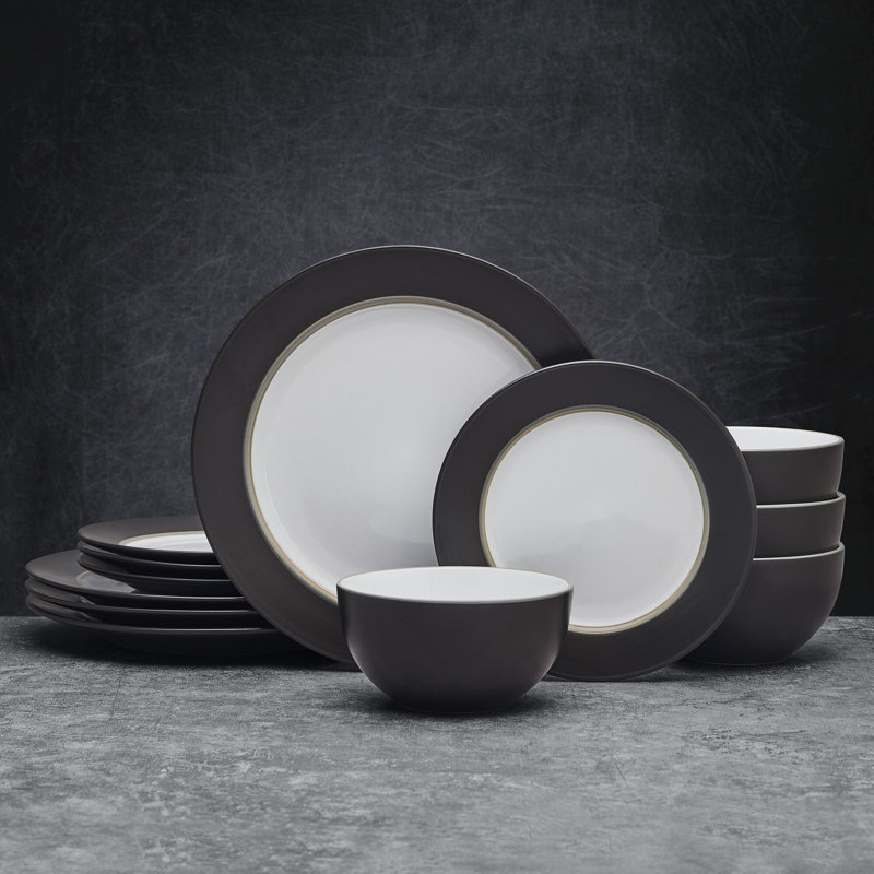 Service de table en grès 12 pièces Grayson, service pour 4, Gris anthracite