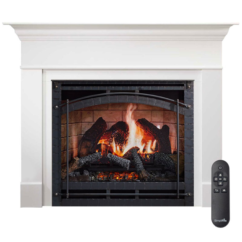 SimpliFire 36-in Inception Firebox with Wescott Mantel & Chateau Forge Decorative Front