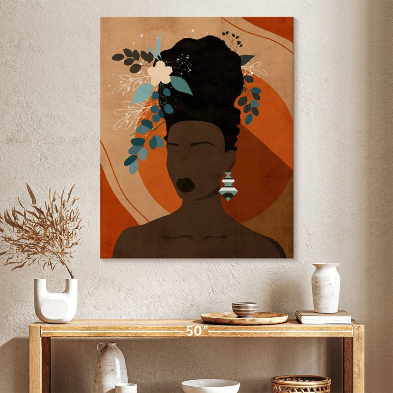 Impression sur toile florale, femme noire, H 40 po x l 32 po x P 1,25 po