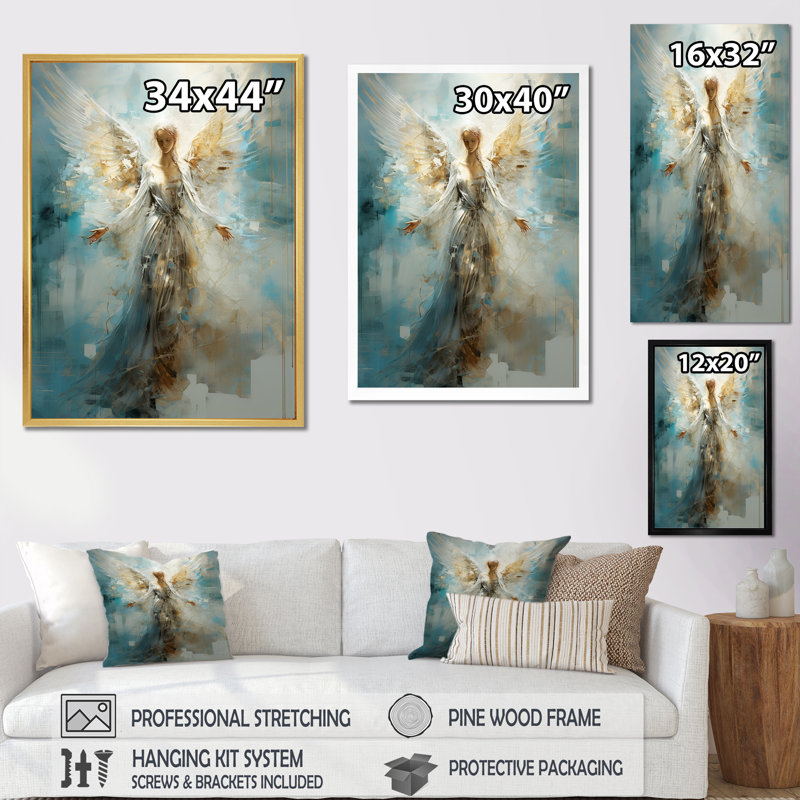 Angels Announcement Celestical Christianism I - Christianity, reproduction d'art encadrée, Cadre flottant noir, 20" H x 12" W