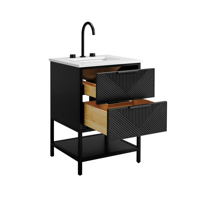 Diamond 24'' W Single Vanity, Charcoal Black, White Quartz, Matte Black
