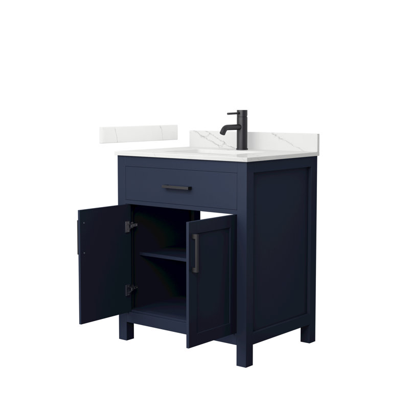 Beckett 30" Freestanding Single Bathroom Vanity with Quartz Top, Giotto Quartz, Dark Blue, Matte Black