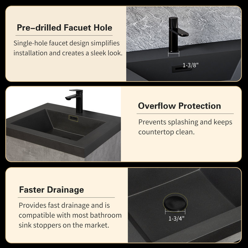 Ensemble de meuble-lavabo simple 24 po avec dessus en quartz HETM