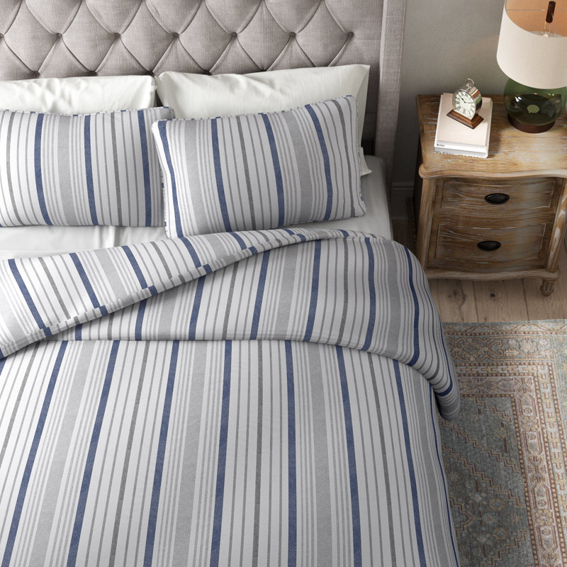 Cotton Striped Duvet Cover, Queen Comforter + 2 Shams