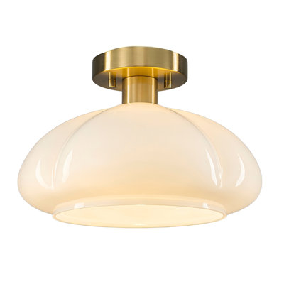 Plafonnier semi-encastré 1 lumière avec verre citrouille Mid-Century