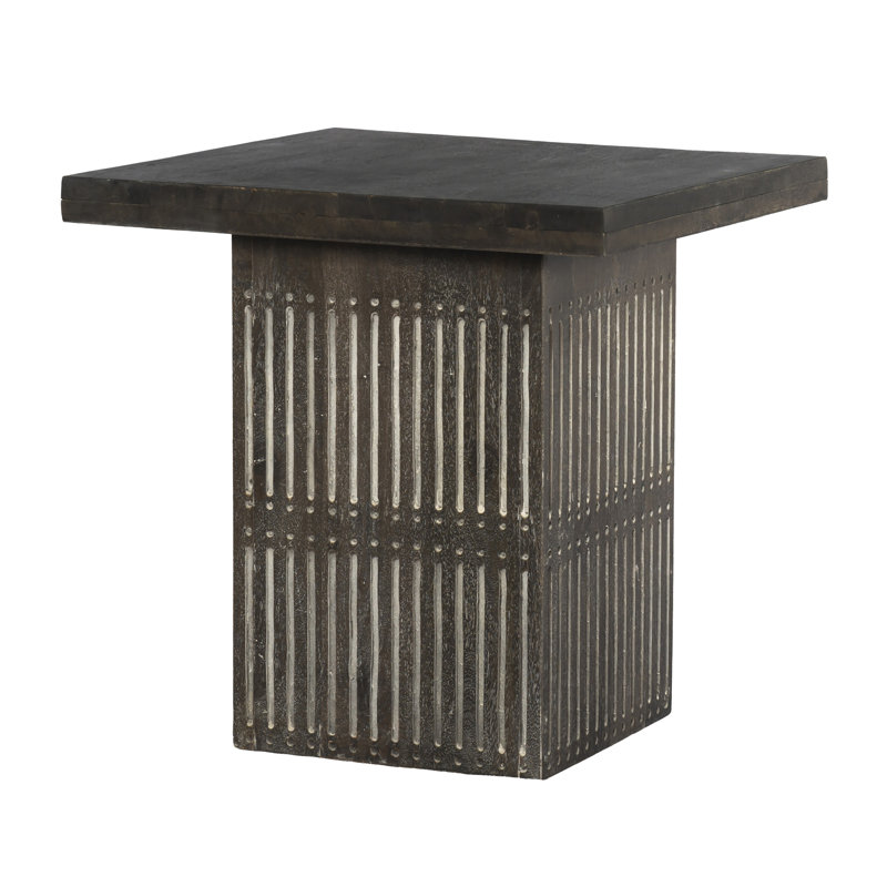 24" Antique Brown Solid Wood Square End Table
