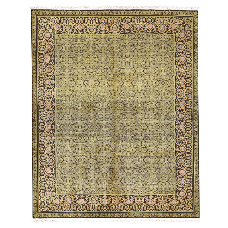 Tapis chameau et vert noué à la main de haute qualité