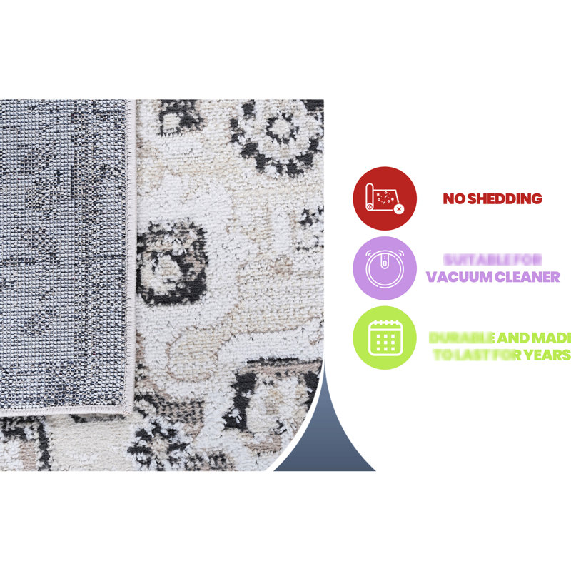 Stain 8x10 Area Rug In Cream/beige Medallion - Non-shedding, Ideal For Living Room And Eat-in Kitchen , Great Dining Dorm