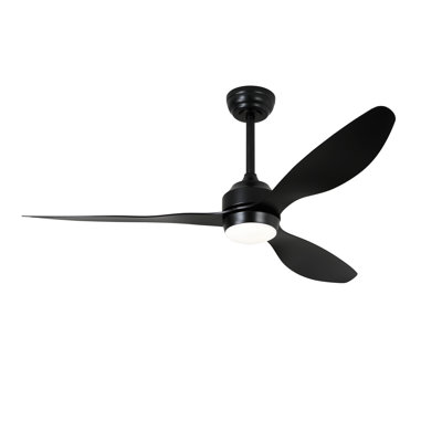 Ventilateur de plafond 52 po avec lumières et 3 ventilateurs de pales en ABS silencieux à 6 vitesses, ventilateur de plafond réversible, pour patio, salon, chambre à coucher, bureau, intérieur (noir mat)
