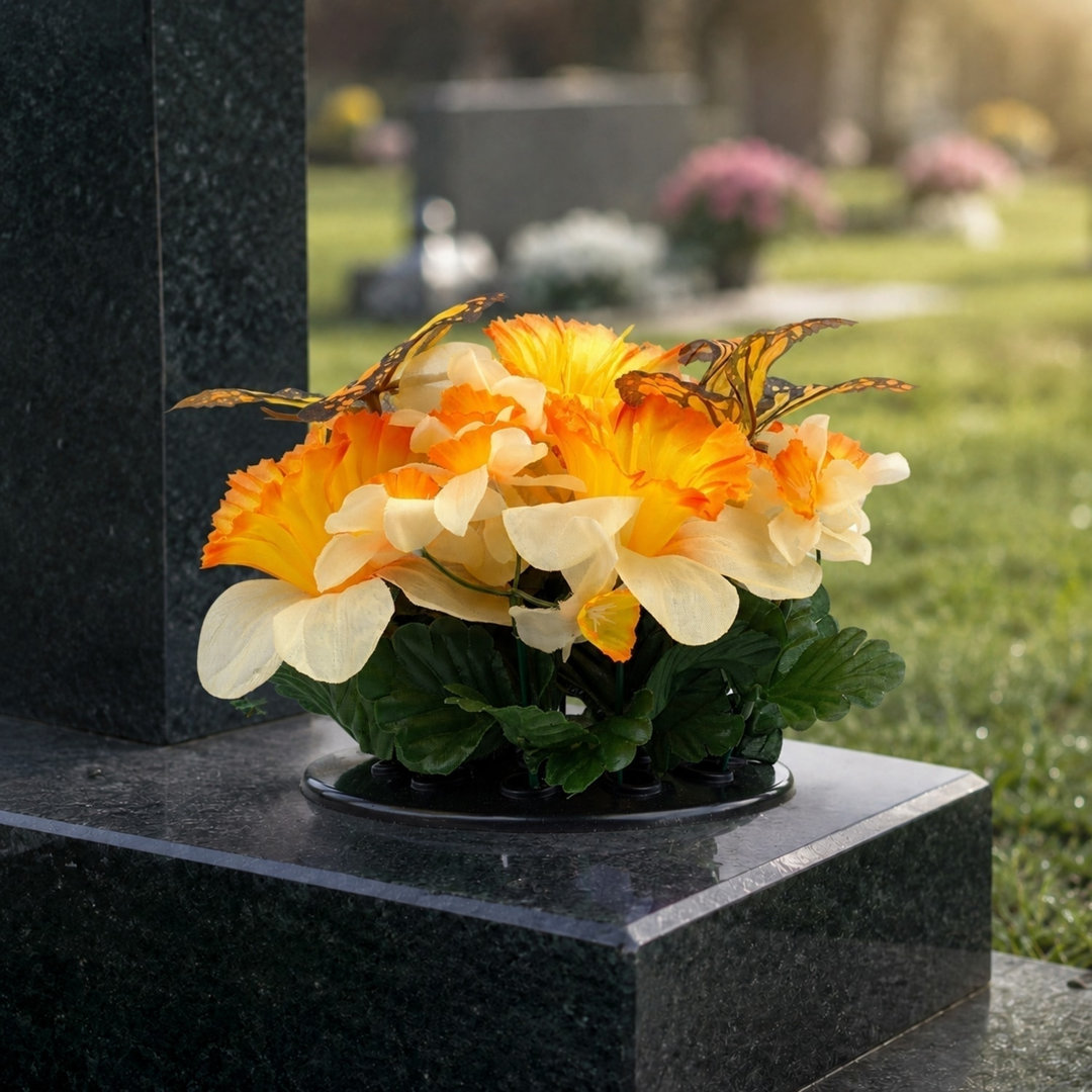 Artificial Silk Flower Grave Pot Memorial - Cemetery Graveside Tribute