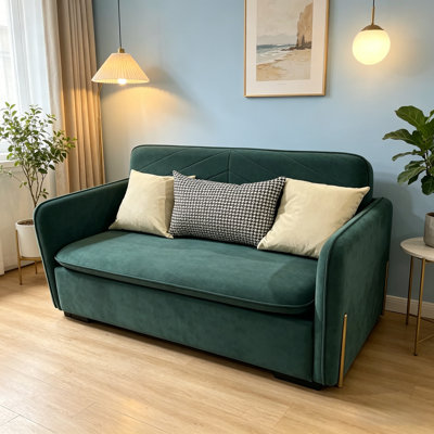 47" Modern Velvet Convertible Sofa Bed With Hidden Storage & Metal Frame