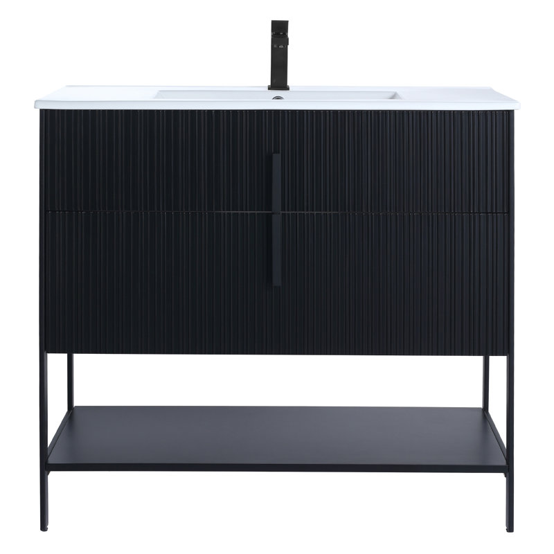  Serenity Modern Bathroom Vanity with White Ceramic Top, Black