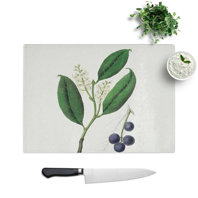 Tempered Glass Cherry Laurel Flowers Illustration Chopping Board