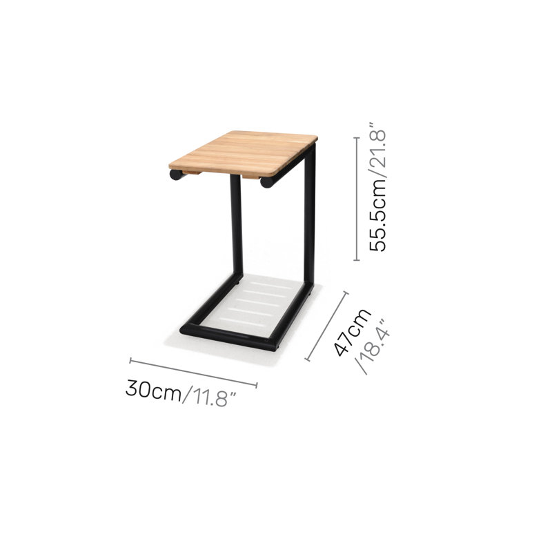 LifestyleGarden Moorea Aluminum and FSC Teak Outdoor Patio Coral Sand C-shape Side Table, Black