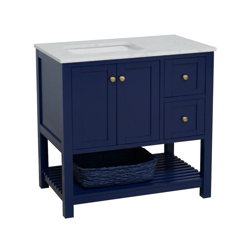 Ensemble de meuble-lavabo simple 36 po Binne, Marbre de Carrare, Bleu royal