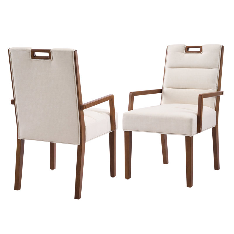 Fauteuils de salle à manger rembourrés Linden, 4, Coussin beige / structure en noyer
