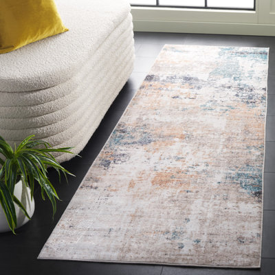 Tapis bleu / brun / gris en polyester tissé à la machine Tabias