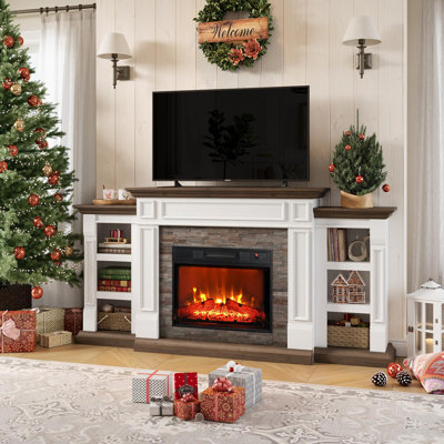 Ainara72" Electric Fireplace TV Stand with Electric Fireplace Heater& Storage – Holds TVs up to 80", Modern Entertainment Center for Living Room
