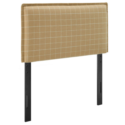Camille Checkered Linen Blend Twin Size Headboard In Hemp Windowpane Check