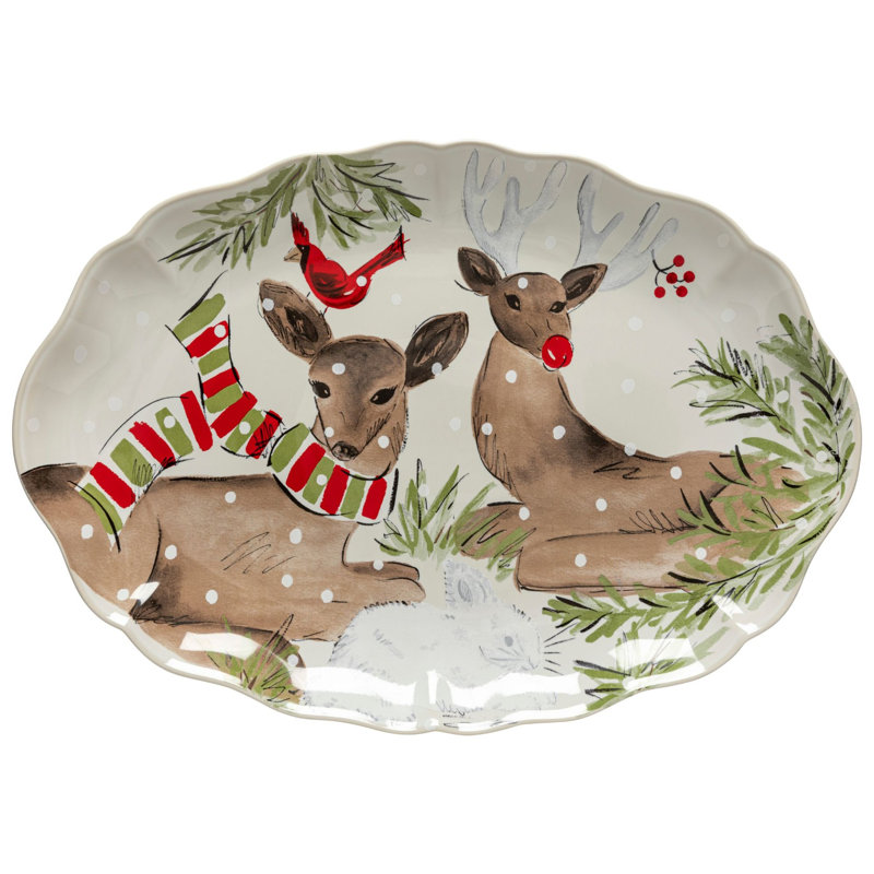 Deer Friends Stoneware Platter