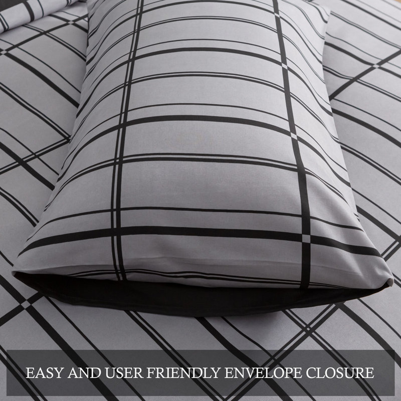 Soft Touch Reversible Duvet Cover Set with Secure Zipper & Corner Ties, Grey, Single Duvet Cover + 1 Standard Pillowcase