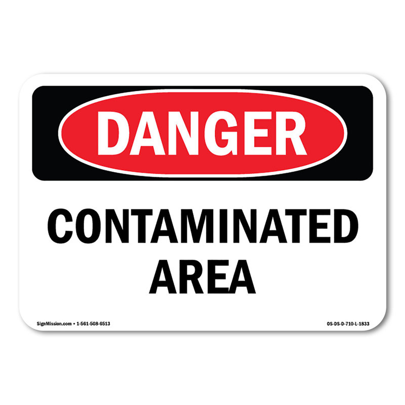 Enseigne en plastique de zone contaminée 10 po x 7 po