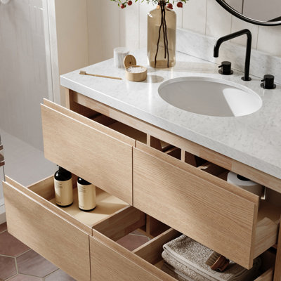   Ensemble de meuble-lavabo mural ovale simple 43 po avec comptoir en marbre blanc de Carrare et ensembles