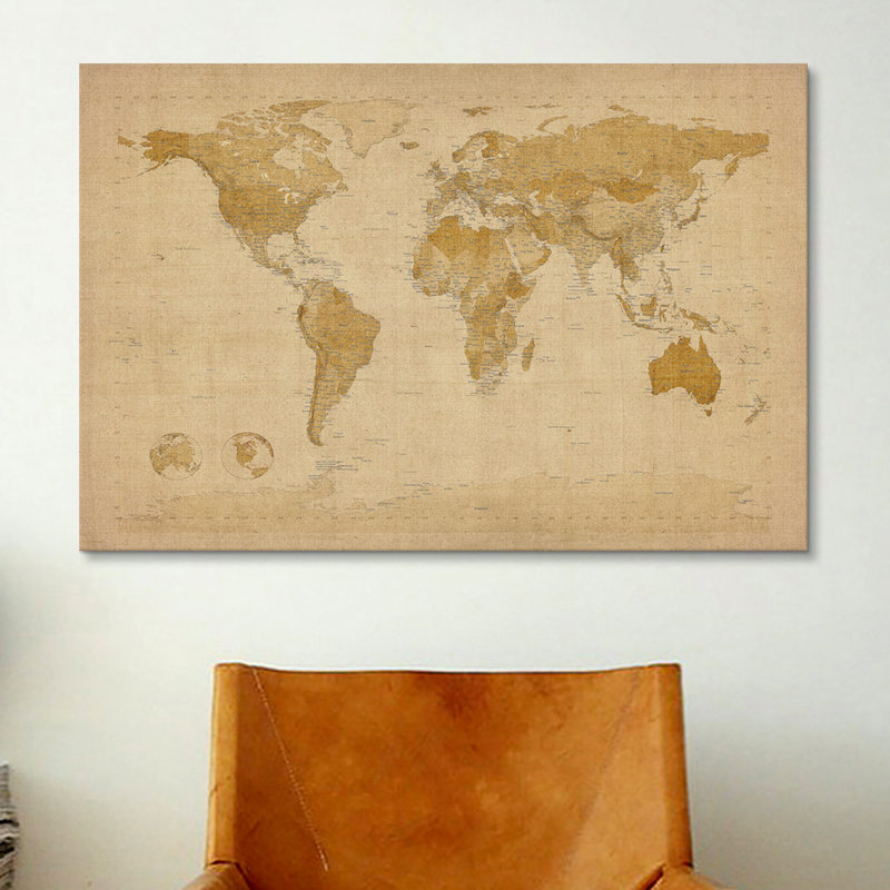 « antique world map ii » par michael tompsett, impression sur toile, H 26 po x l 40 po x P 1,5 po, Toile tendue, Pas de tapis