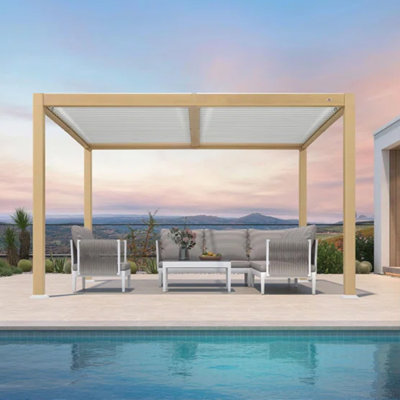 Purple Leaf Outdoor Aluminum Louvered Pergola with Adjustable Roof for Patio Deck and Garden
