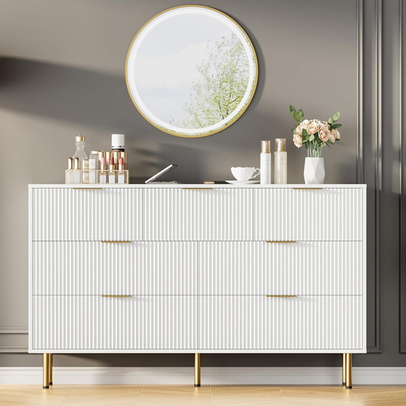 Fluted Wood Dresser 7 Drawers Dresser, White 1