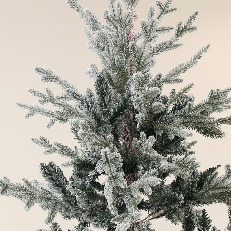 Arbre de Noël 9 pi avec neige floquée, support pliable, assemblage facile pour le bureau à domicile, assemblage rapide de style nordique, support en métal