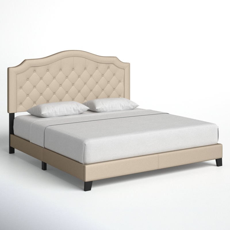 Lit tapissier capitonné Alayah, Lin beige, Très grand