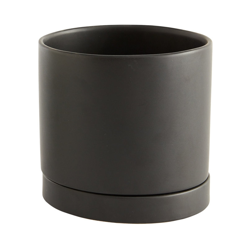 Vase de table en céramique noir intérieur/extérieur, H 7 po x l 7,25 po x P 7,25 po