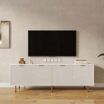Meuble télé moderne avec quatre tiroirs pour téléviseur de 80 po blanc chaud
