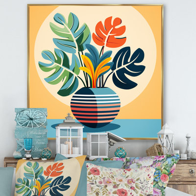 Vase bohémien jaune et bleu poterie Blooms II - Boho Pottery, art mural