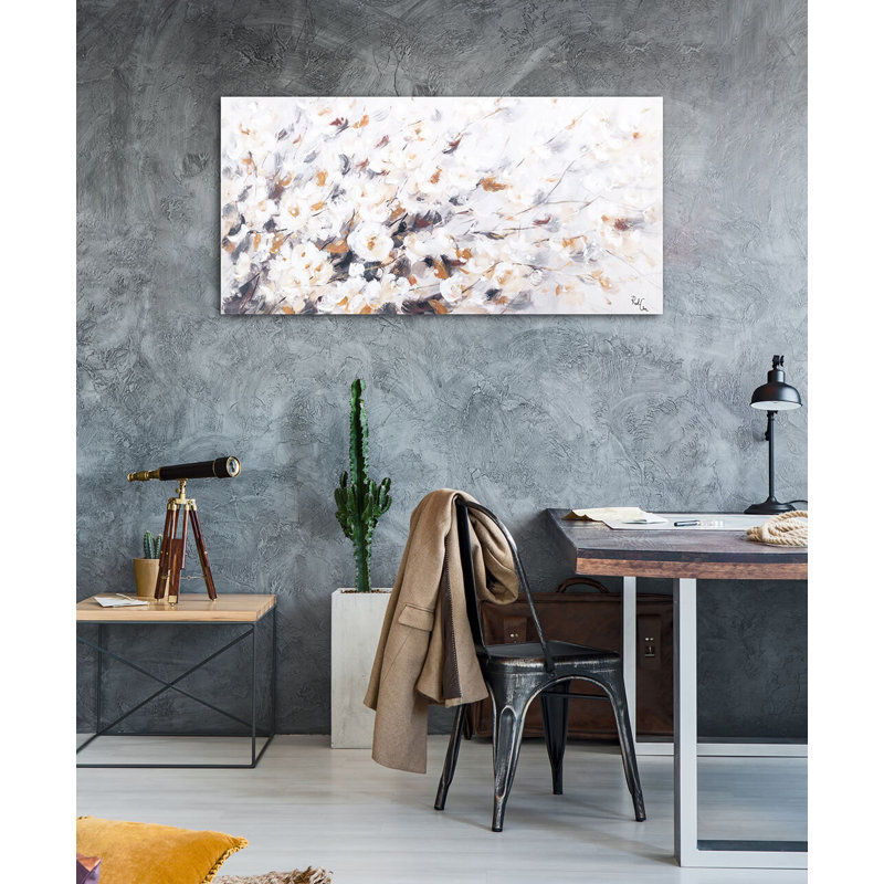 Hand -painted golden bloom acrylic painting