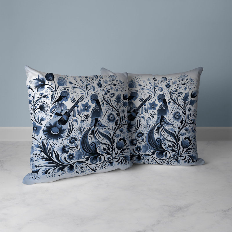 Coussin Musical Farry, H 16 po x l 16 po, Bleu / blanc