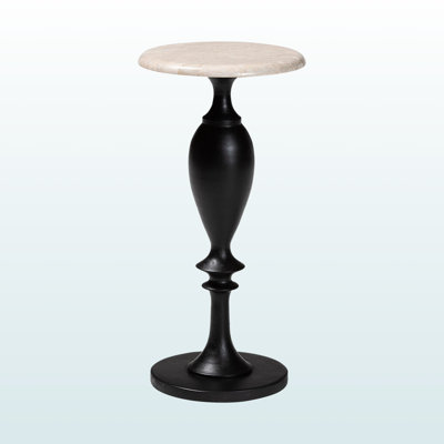 Hanra Marble Stone Top With Sculpted Pedestal Accent  End Table For Entryway