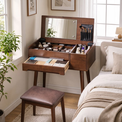 Solid Wood Vanity with Mirror and Seat