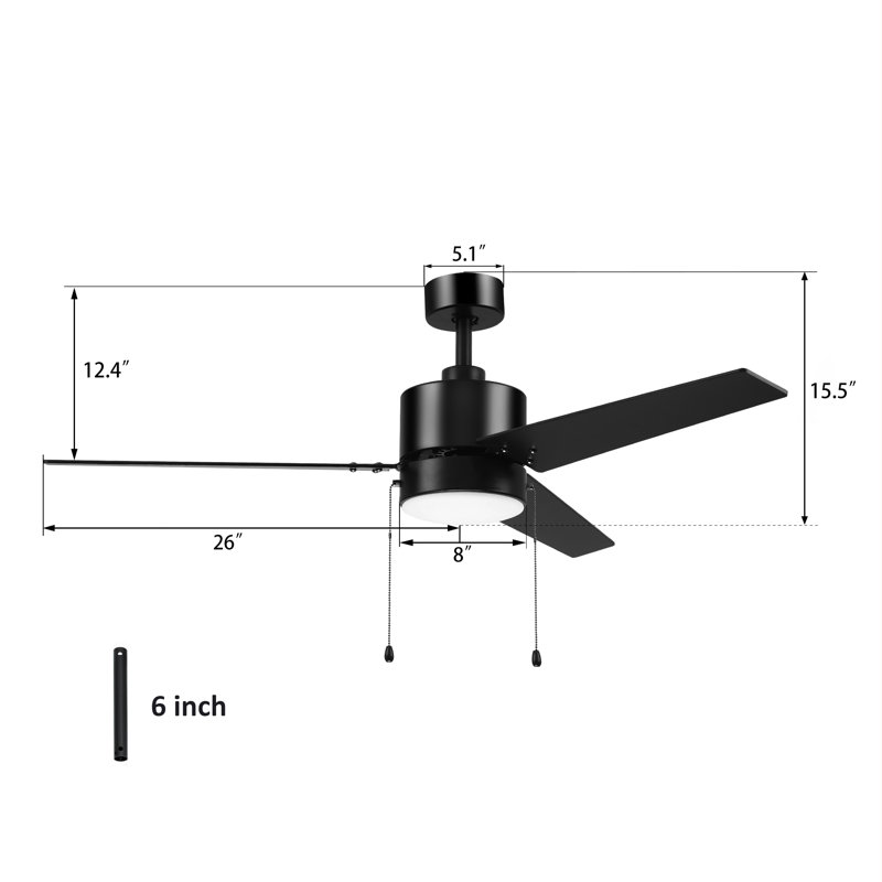 52'' Ceiling Fan with LED Lights, Black