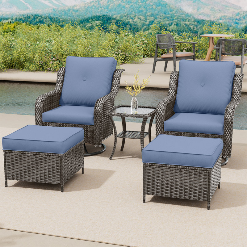Ensemble de conversation pour terrasse avec coussins 2 personnes, Bleu