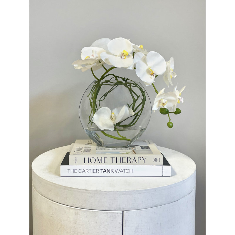 Orchid and Vine Arrangement in Glass Vase, White