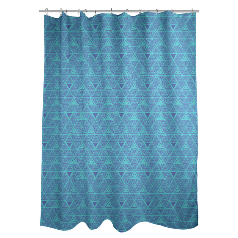 Rideau de douche simple à triangles à main classique Patricia Geoffrey, Sarcelle / Bleu