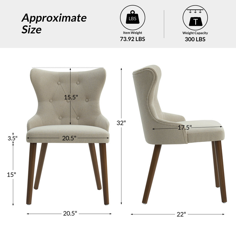 Philibert 20.5''W Mid-century Modern Dining Chair With Solid Wood Legs(Set Of 4), Ivory