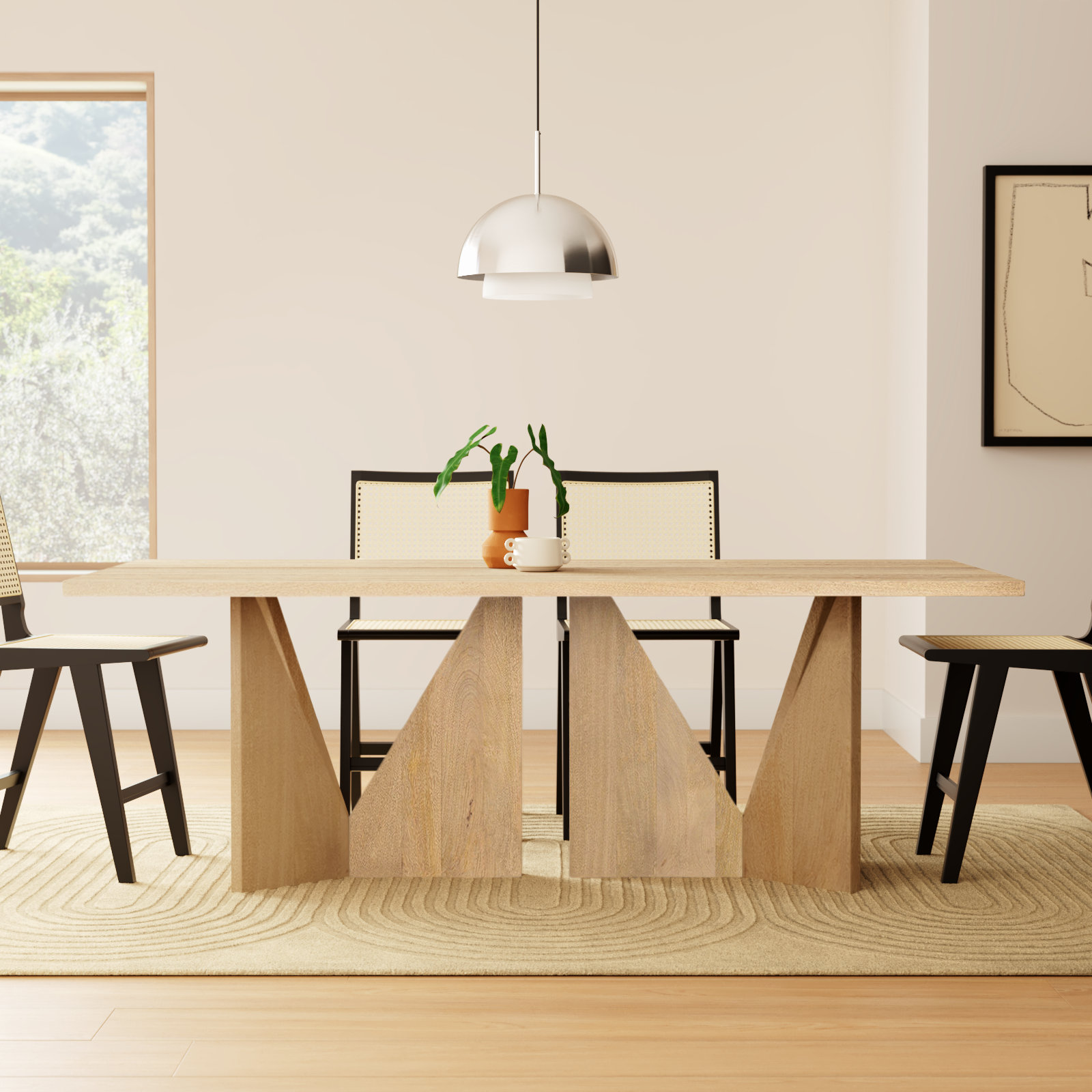 Gillespie 84" Geometric Cutout Base Dining Table, Brown