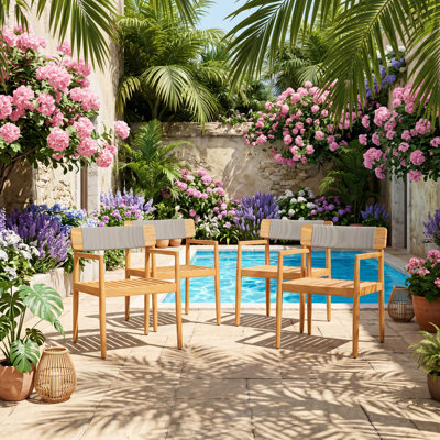 Christopher Knight Home 22.5" W 22.5" W x 25.5" D x 31.1" H 4-Piece Braided Rope Acacia Wood Outdoor Dining Chair Set