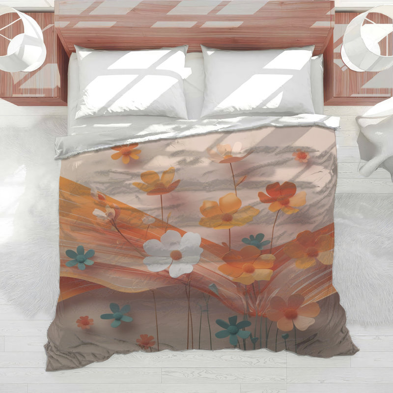 Orange Paper Flowers Comforter, Queen