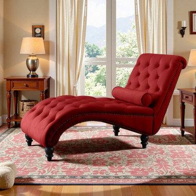 Fauteuil inclinable classique en velours avec capitonnage à boutons et garniture cloutée, structure en bois massif pour le salon