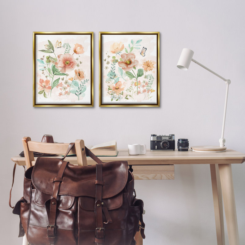 Blush Blooms & Butterflies, ensemble de 2 toiles flottantes encadrées, design par Nan, H 21 po x l 17 po